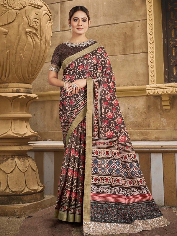 Brown Gajji Silk Saree